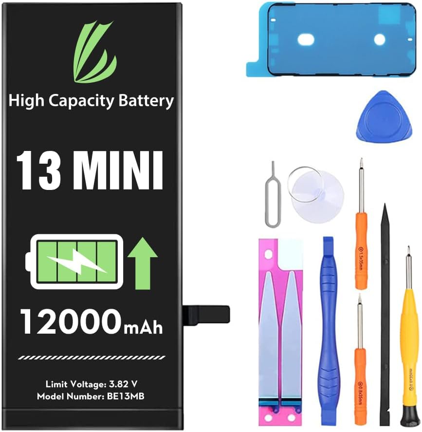 LL TRADERBattery for iPhone 13 Mini 12000 mAh High Capacity Replacement Battery for iPhone 13 Mini (A2481、A2626、A2629、A2630、A2628) with Full Set Repair Tool Kit