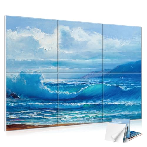 Image of JBER 6 Pack Art Acoustic Panels 72 inch x 48 inch, Soundproof Wall Art, Sea Waves