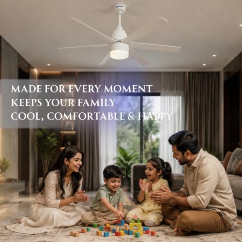 Image of NOVA BLDC Ceiling Fan with LED Light & Remote Control, 1200mm Sweep | 6 Blade Ultra Silent Designer Fan with 6-Speed Settings, 2H /4H /8H Sleep Timer Fan for Home & Living Room (White)