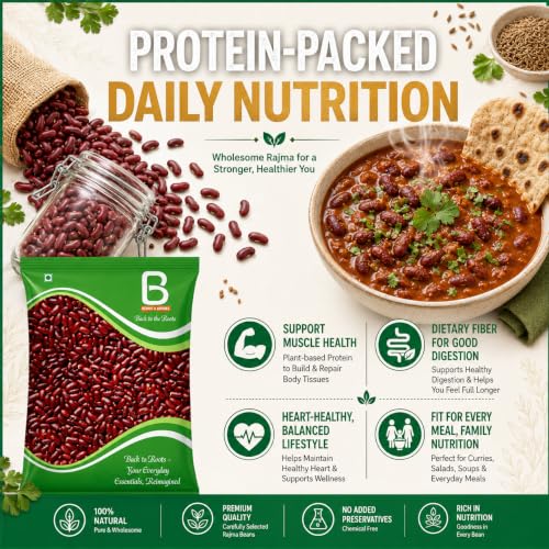 Image of Beans & Grains Organic Unpolished Rajma (Red) | 100% Natural, Chemical-Free & Protein-Rich Pulses | Hygienically Packed | (1kg)