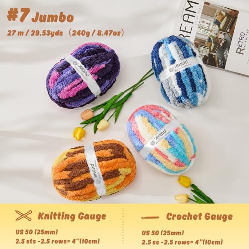 Image of Inhand Chunky Chenille Yarn for Hand Knitting, Thick Bulky Blanket Yarn for Crocheting, Soft Fluffy Yarn for Crochet Gifts & Crafts for Women /Beginners, 8 Pack (29.5 yds /8.4 oz Each), Purple-Mix