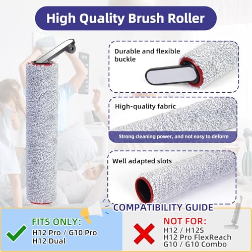 Image of Replacement Parts for Dreame H12 Pro / H12 Dual / G10 Pro Wet Dry Vacuum | NOT for Other Models. ONLY Fits H12 Pro /H12 Dual /G10 Pro. 3 Roller Brushes, 3 Filters & 1 Cleaning Brush