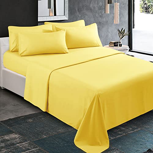 Homeideas 4 Piece Bed Sheets Set (Full, Yellow), 1800 Bedding Soft Brushed Microfiber Luxury Sheets, Deep Pockets, Easy Care, Wrinkle & Fade Free #TOP5