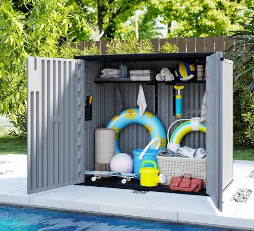 Image of ZZM 37 Cu.ft Outdoor Storage Cabinet with One Tool Kit, Horizontal Storage Shed for Garage, Bike, Garbage Cans, Garden Accessories