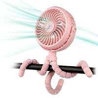 Winique Kinderwagen Ventilator Leise Handventilator mit 3 Geschwindigkeiten / 360° drehbar, persönlicher USB Tischventilator für Auto Kinderwagen Camping BBQ Fitnessstudio-Pink
