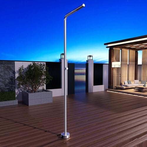 NOLUXA IMEX - Ducha Piscina Exterior Acero S.316 | Ducha Terraza Exterior con Rociador Tubular 42mm | Outdoor Shower para Jardin con Agua Fría | Serie Texas | Color Acero