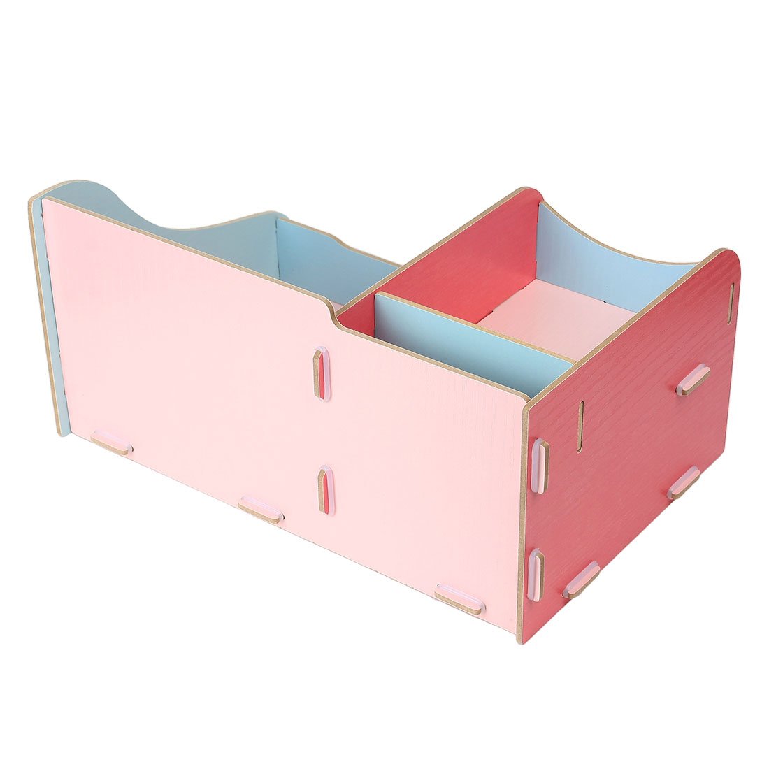 Drewniany organizer na biurko do makijażu różowe i niebieskie pudełko do przechowywania stylowa szuflada kosmetyczna idealna do domu i biura oszczędzający miejsce design niezbędne akcesoria do