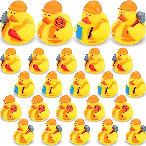 Jexine 24 Pieces Rubber Ducks 4 Styles Rubber Ducks Toys Fun and Adorable Toy Duck Ducks Gifts Birthday Party Duck Bathtub Toys Floating Duck Classroom Reward Gift Bag Filler (Construction Style)