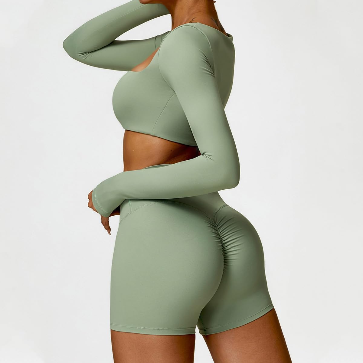 2 Piece Workout Sets for Women Long Sleeve Crop Tops and Yoga Pants Outfits High Waist Flared Leggings Gym Sets