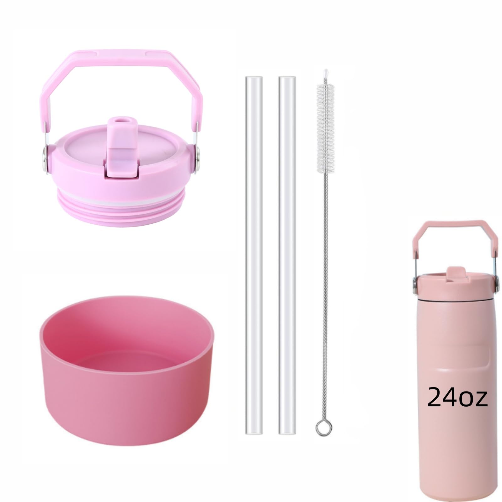 Photo 1 of 1pcs Tumbler Lid Replacement Fit for Stanley IceFlow Flip Straw 2.0 Water Bottle 24oz, Plus Protective Silicone Boot for Iceflow 24 OZ, with 2 Straw Replacement and 1 Cleaner Brush (Beige, 24oz)