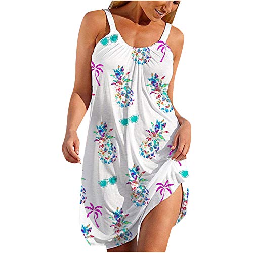 Hotkey Dresses for Women Casual Summer Dresses Cute Sea Turtle Pineapple Print Sleeveless Beach Dress Short Mini Dress