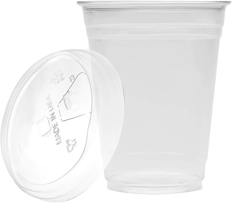 100 SET - 16 oz PET Cups with Strawless Lids/Ice Cup for Cold Beverages with Strawless Lids/To Go Cold Cups hold Ice Drinks, Ice Coffee, Ice Tea, Ice Water