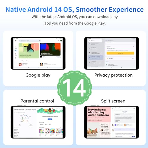 Android 14 Tablet 8 inch Tablets, 2025 Octa-Core Processor, 12GB RAM 64GB ROM 2TB Expand, WiFi 6, Dual 5MP+8MP Camera, BT5.4, 5100mAh Kids Tablets, Widevine L1, Performance Tablet, Gray - Image 4