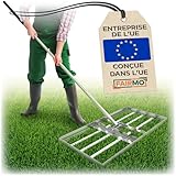 Râteau de nivellement en Acier Inoxydable (75 x 35 cm) avec Manche de 2 m - Niveleur de pelouse Fairmo pour Sable et Terre - Râteau de pelouse Large