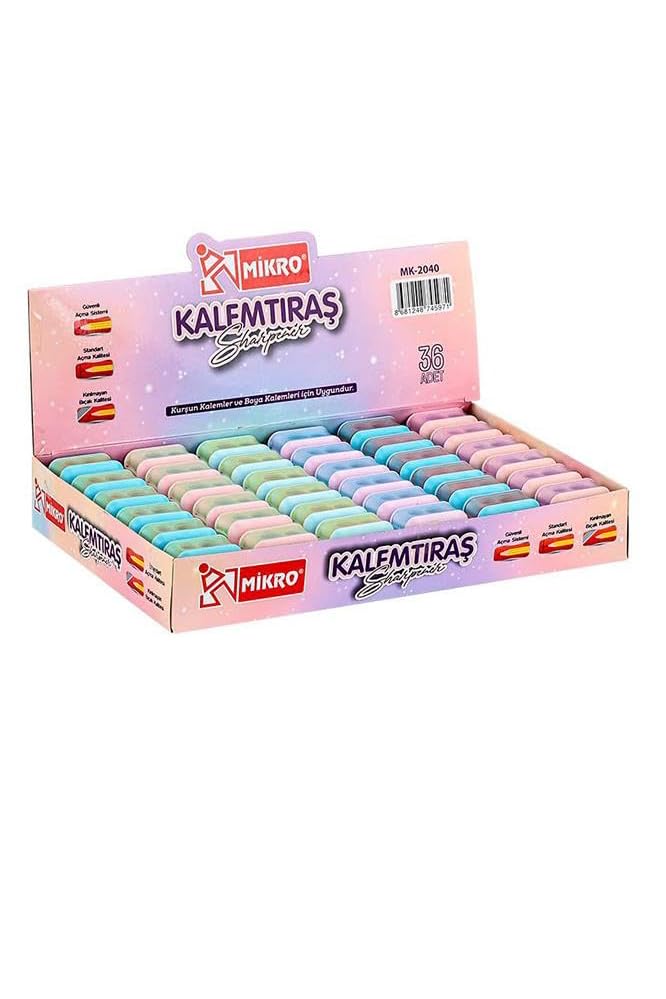 Kalemtıraş Çift Bıçaklı Hazneli 6 Renk 1 Paket MK-2040 Pastel Renkler iki Bıçaklı Jumbo Kalemtraş Kalem Açaçagı Plastik