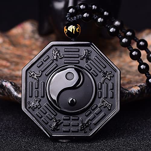 Accueil Bagua Miroir Obsidian Yin Yang Bagua Pendentif Collier Dames Pendentif Energy Amulet apporte Bonne Chance et Richesse (Color : A)