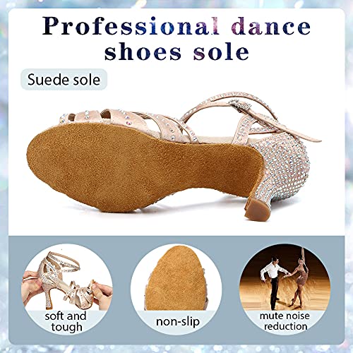 Vcixxvce Women Rhinestone Ballroom Dance Shoes Nude Open Toe Latin Salsa Bachata Performance Dancing Heels 3 Inch Heel,7.5 Us #TOP3