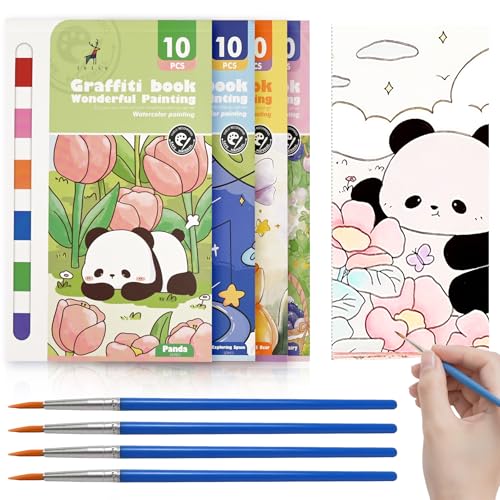 KAYSENSUK 4 Pcs Pocket Magic Water Coloring Book,Magic Painting Book with Paints&4 Pieces Water Pen,Water Colouring Books for Children Stocking Fillers for 5 6 7 8 Year Old Boys Girls Gifts