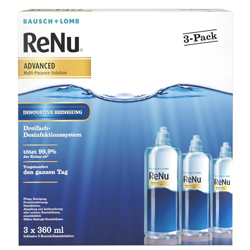 Bausch + Lomb ReNu Advanced Kombilösung mit 3fach Desinfektion - Kontaktlinsenreiniger Aufbewahrungslösung für weiche Linsen 3er Pack 3 x 360 ml