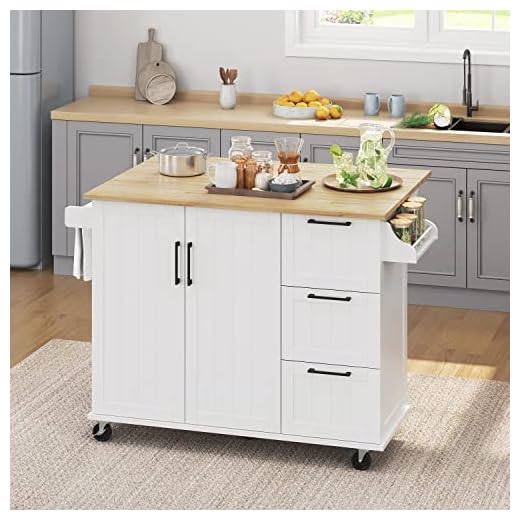 Yaheetech Kitchen Cart with Drop-Leaf Countertop, Kitchen Island on 5 Universal Wheels with Storage Cabinet and 3 Drawers for Dinning Room, L53xW18xH36 in, White