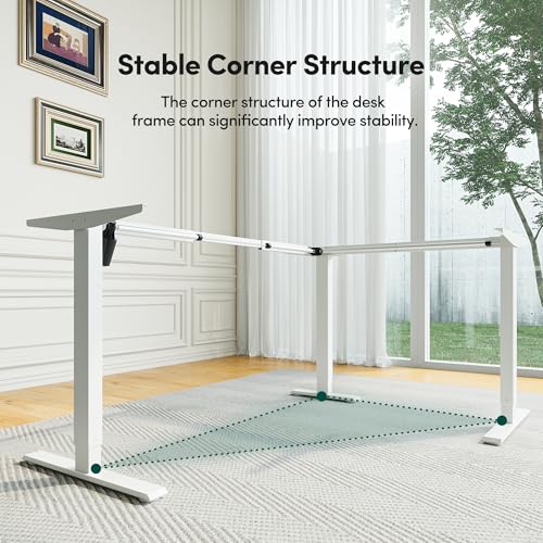 Image of CubiCubi L Shaped Standing Desk with Drawers 63 x 48 Inch Adjustable Height, Electric Corner Desk with Storage, Sit Stand Home Office Desk with Splice Board, Light Walnut