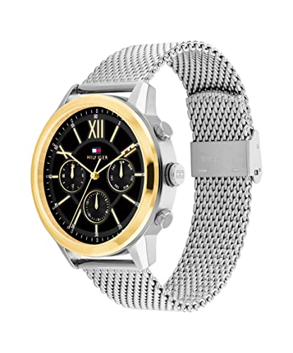 Image of Tommy Hilfiger Morrison Quartz Multifunction Black Dial Silver Stainless Steel Strap Watch for Men