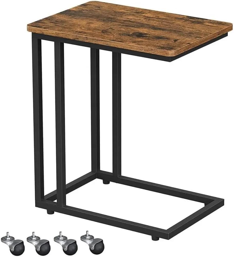 Vasagle End Table, Side Table, Coffee Table, With Steel Frame And Castors, Easy Assembly, Industrial, For Living Room, Bedroom, Balcony, Rustic Brown And Black Lnt50X
