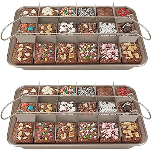 Brownie Pan with Dividers, Brownie Pan, Non Stick Brownie Pan with Removable Cutter, Brownie Tray,18 Pre-slice Brownie Baking Tray, 2pk