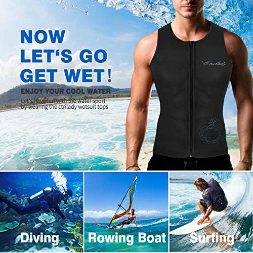 image for Ctrilady Men’s Wetsuit Top Neoprene Vest with Front Zipper, UV Prote