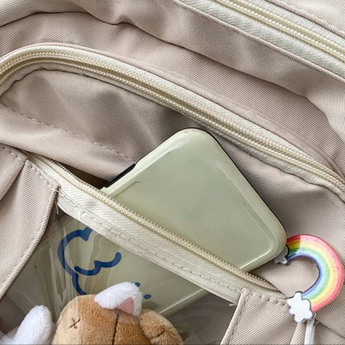 Mochila Kawaii Bonito Anime Estético Animal com Pinos Pingente Urso Peixe Gato Material Escolar Moch