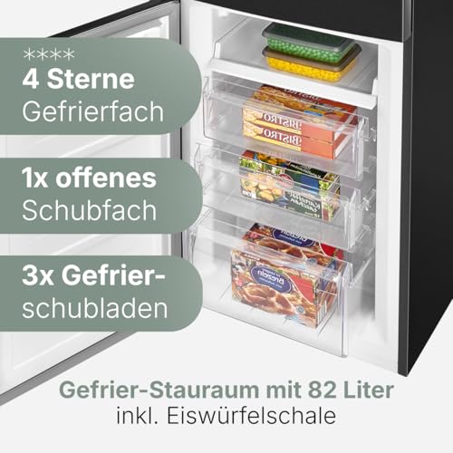 Bomann Kühlschrank mit Gefrierfach | Energieklasse D | 181cm | No Frost | leise 39 dB | Kühl Gefrierkombination No-Frost | 4 Ablagen & 3 Schubladen | 247L Kühlgefrierkombi | KG 7360 schwarz