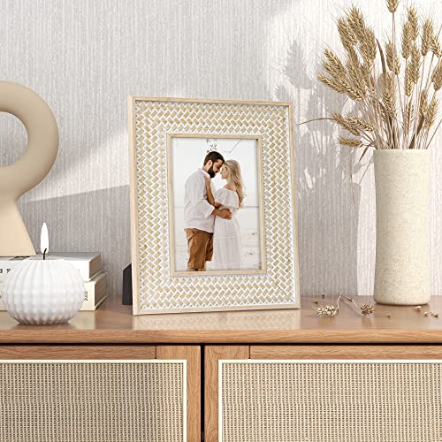 Takfot Boho Picture Frames 5X7 Inch Rattan Decor Bohemian Rustic Style Carved Wood Photo Frame For Wall Mount Or Tabletop Display, Christmas Gifts For Mom Grandma Family Friends #TOP1