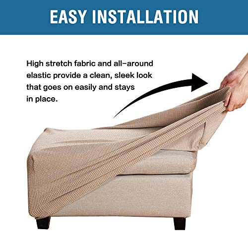 H.versailtex Ottoman Cover Slipcover Rectangle Fit Length 29"-34" Footrest Sofa Slipcovers Stool Cover Footstool Protector Covers Feature Stretch Thick Soft Jacquard Fabric Removable Washable - Sand #TOP4