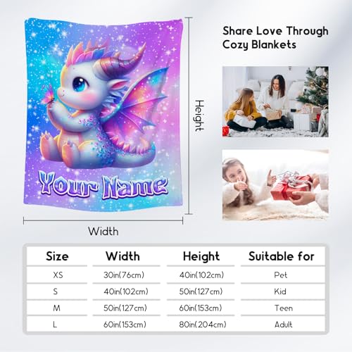 Kids Blanket for Girls Personalized Dragon Blankets Gifts - Comfy Cozy Fleece Throws for Couch, Bed & Travel 4 Sizes