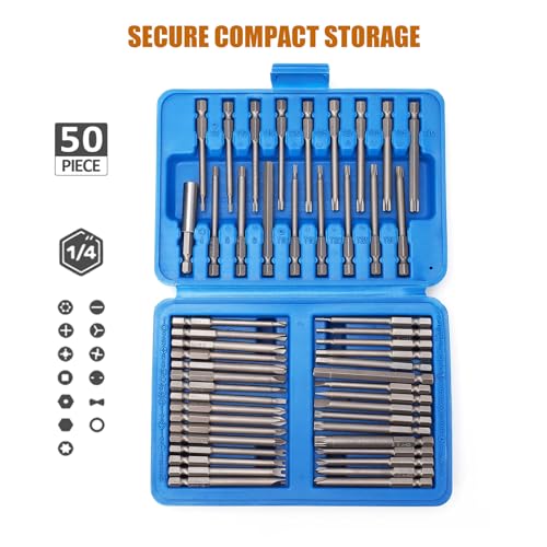 50pcs Extra Long Security Bit Set, Square Flat Hex Spline Torq Multi Sizes Screwdriver Bits by Keenso - Image 4