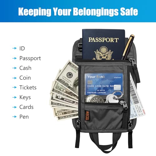 Image of Travel Pouch Passport Wallet- ID Card Wallet with RFID Blocking And Keep Your Belongings Secure-Travel Wallet - Neck Pouch Wallet for Men and Women (Grey)