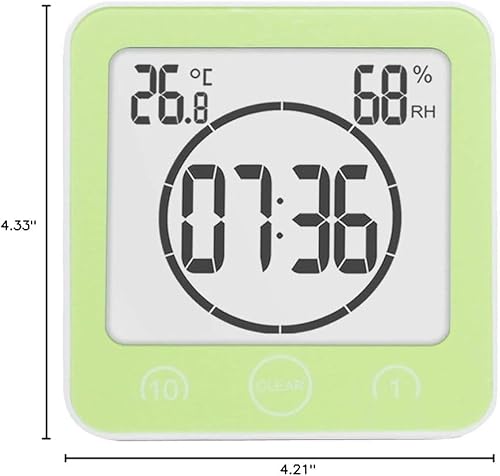 Vista 35 de Reloj de pared digital para baño con alarma con pantalla LCD grande, resistente al agua para rociar agua, pantalla de temperatura de humedad, Rojo
