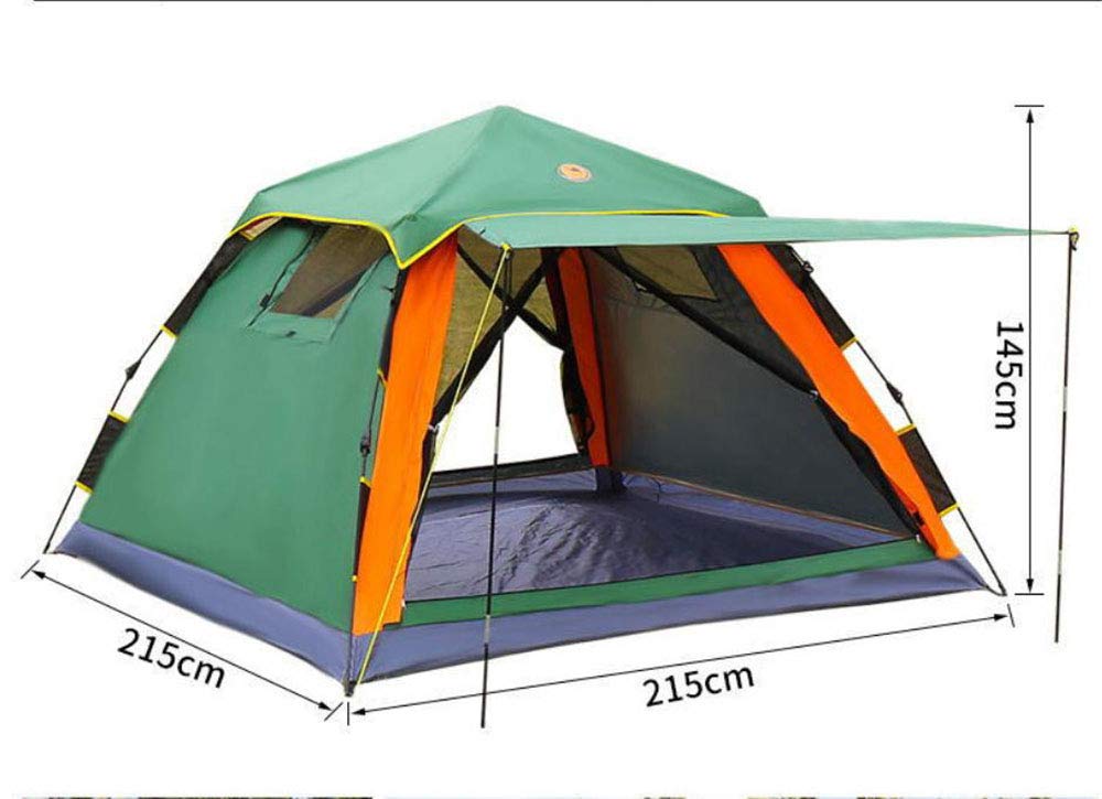 3-4 Personen Familien-Gruppenzelt mit Sonnendach, 145 cm Spitzenhöhe, Camping, Festival, wasserdichtes Automatikzelt, 5000 mm Wassersäule, Grün