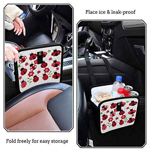 Image of Ladybugs Red Scarab Flower Car Trash Can Foldable Hanging Car Trash Bag Bin Auto Garbage Can Leak-Proof Car Organizer(Large)