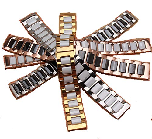Watchbands Straps 304l Stainless Steel wrap Ceramic Polished 14mm 16mm 18mm 20mm 22mm Watch Accessories fit Smart Watch Gear S3 (20mm, Gold and White)