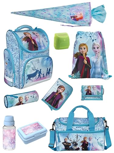 Familando Schulranzen 1. Klasse · ergonomischer Tornister · Schultasche für Jungen und Mädchen (Komplett Set mit Schultüte, Disney Frozen Die Eiskönigin)