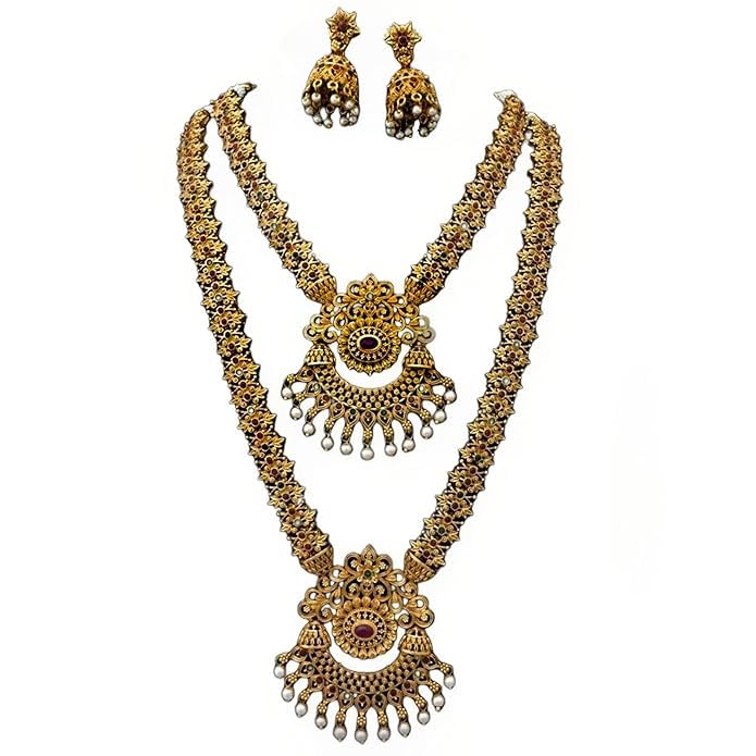 Hemshail Bridal Wedding Gold Necklace Set Gold Plated Double Jewellery Set With Traditional Antique Earring Jhumka For Women (B0CTMXTYD4) Amazon Price History, Amazon Price Tracker