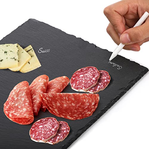 Hacaroa 6 Pieces Slate Cheese Board, 30 x 20cm Black Charcuterie Boards Natural Slate Stone Plate Tray, Gourmet Serving Platter for Meats, Fruits, Parties, Appetizers - Cosy Home Interiors Hacaroa 6 Pieces Slate Cheese Board, 30 x 20cm Black Charcuterie Boards Natural Slate Stone Plate Tray, Gourmet Serving Platter for Meats, Fruits, Parties, Appetizers - Image 4