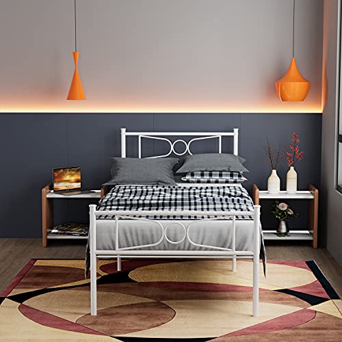 Gime White Twin Bed Frames With Storage For Girls Boys, Platform Bed Mattress Foundation Duty Metal Slats Support With Headboard/Footboard For Teenagers Student, No Box Spring Needed #TOP5