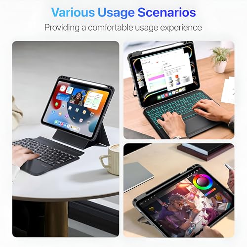 Image of Vaku Luxos NORVIK Magnetic Bluetooth Keyboard Case for iPad 11th inch (A16) /10.9 10th Generation with Flip Cover 360 Protection Backlit Keys & Touchpad Pencil Holder Floating Cantilever Stand- Black