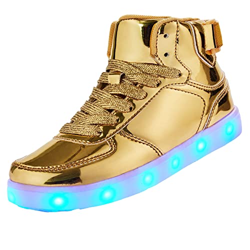 DIYJTS Kids LED Light Up Shoes, Fashion High Top LED Sneakers USB Rechargeable Glowing Luminous Shoes for Boys Girls Toddler Child Gold
