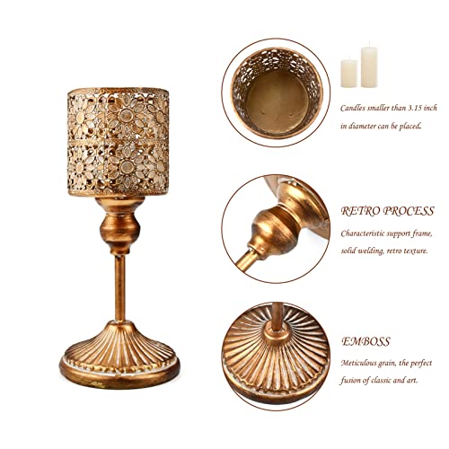Vintage Gold Candle Holder Sunflower Hurricane Candleholder For Pillar Candle Fireplace Home Decor Gifts For Anniversary Wedding Christmas Housewarming Dining Party Farmhouse Table Centerpieces #TOP3