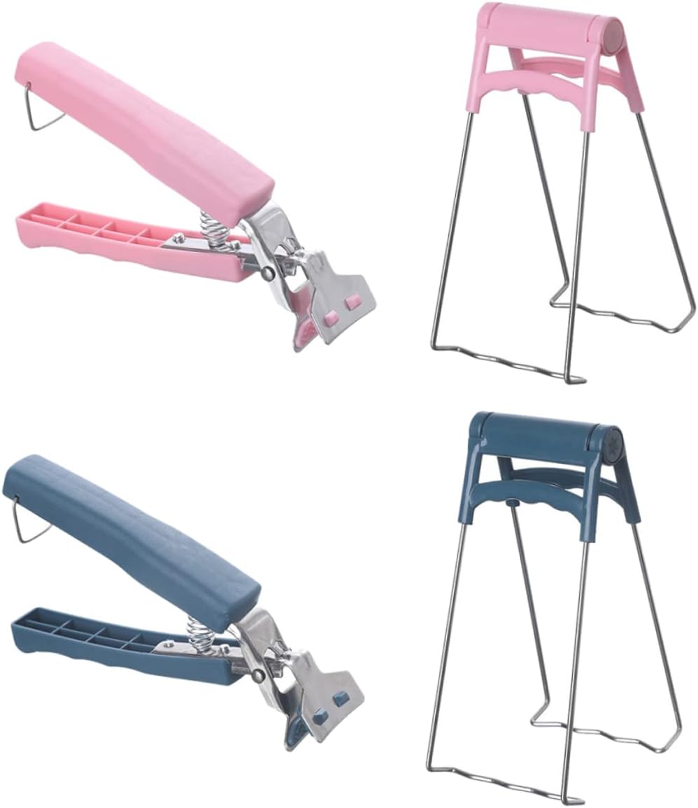4pcs Stainless Steel Plate Gripper Clips, Blue Anti Scalding Pan Tongs