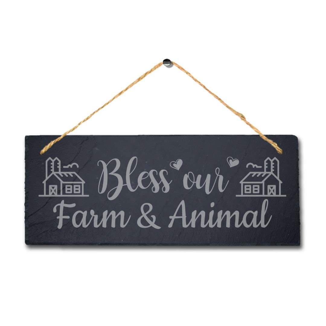 Stukk Laser Hanging Farmhouse Allotment Sign (Bless Our Farm and Animals), Natural Engraved Slate Stone Plaque, 30x12cm (Large) - Image 3