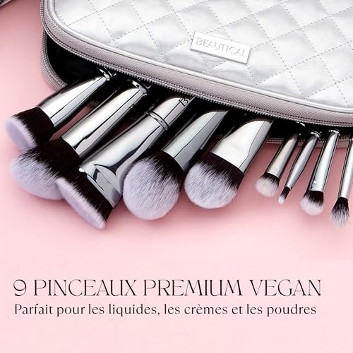 BEAUTICAL Set de 9 Pinceaux Maquillages Professionnels Vegan avec Pochette – vue 8